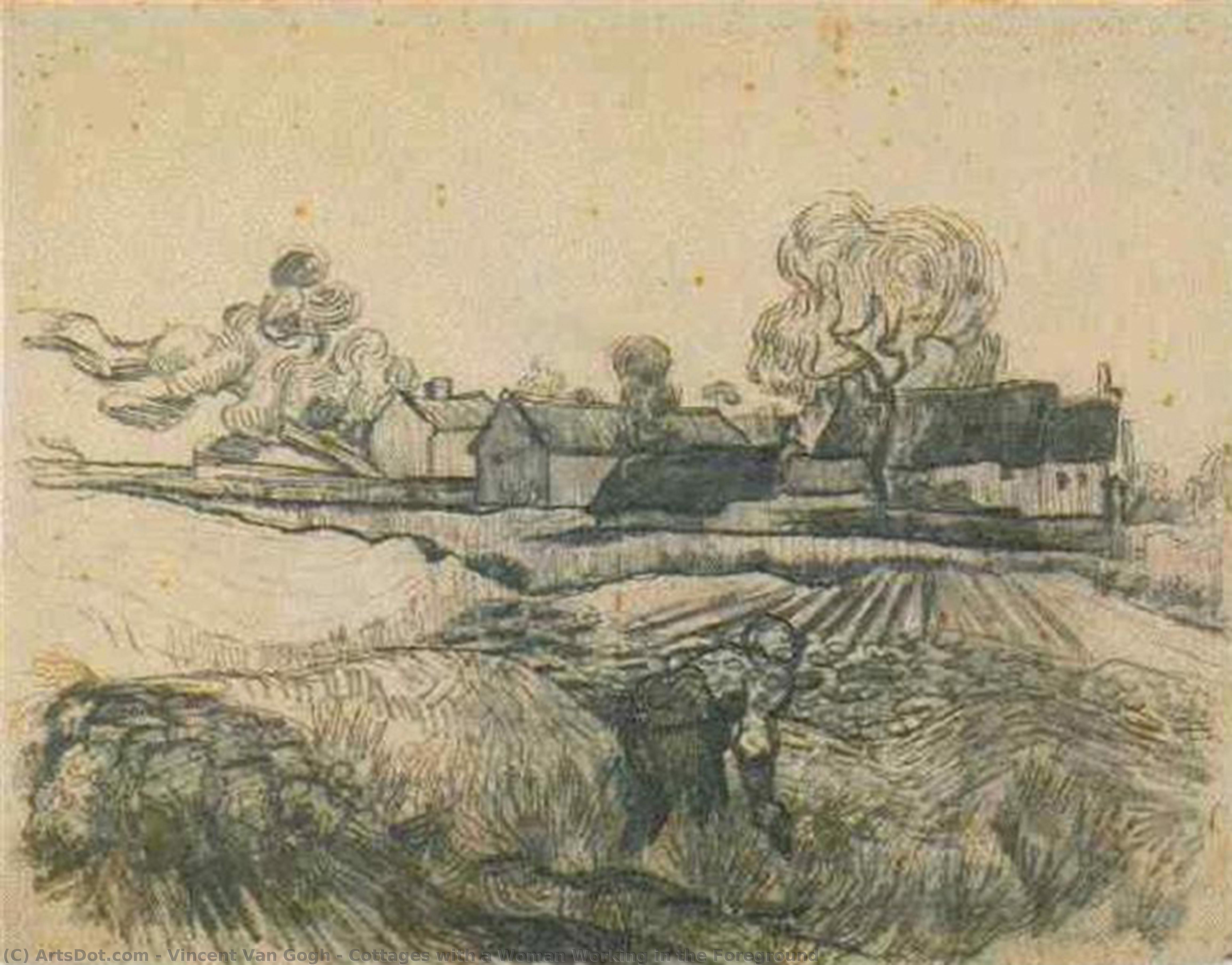 Cottages With A Woman Working In The Foreground — Vincent Willem Van Gogh