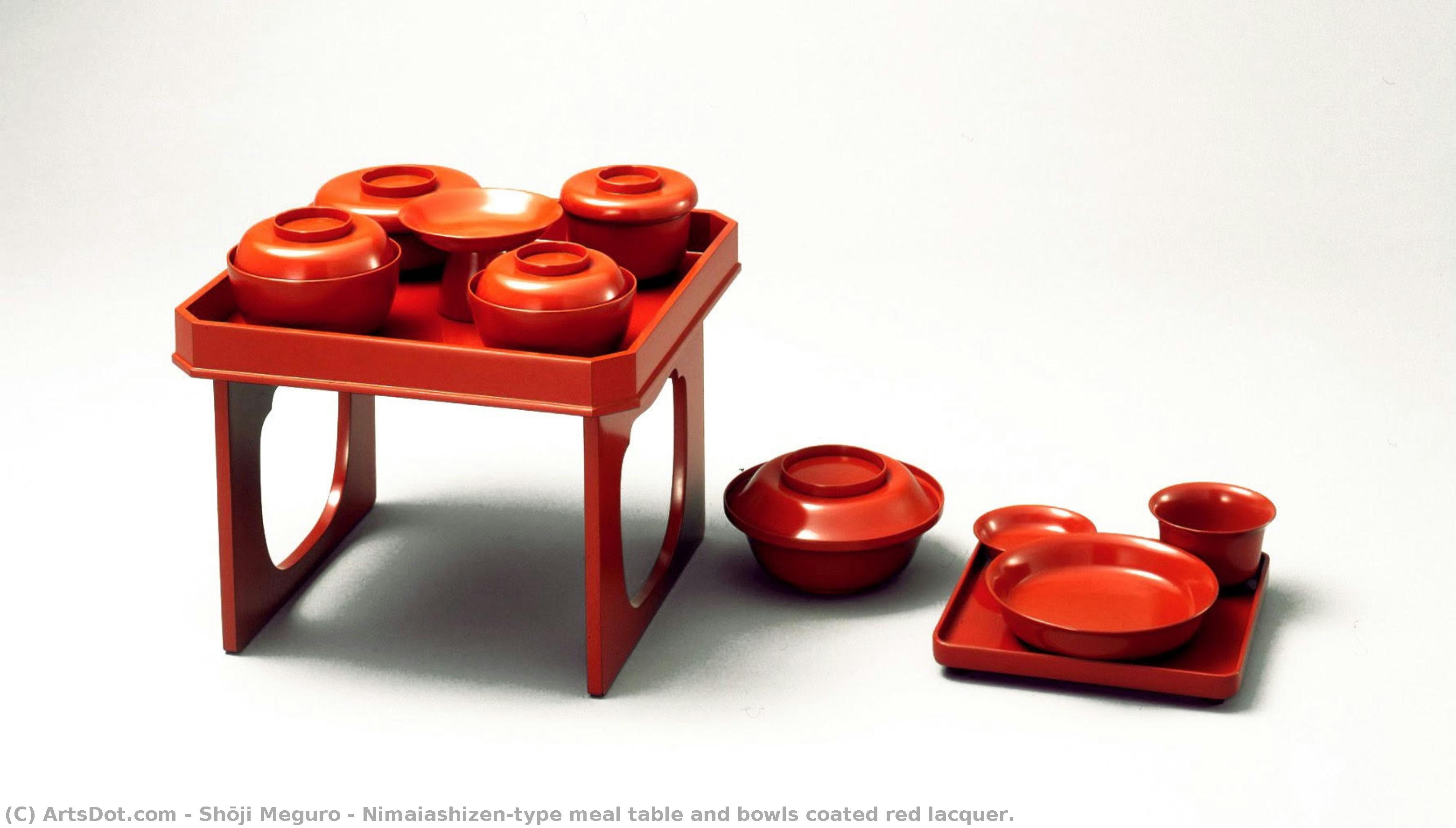 Nimaiashizen-type Meal Table And Bowls Coated Red Lacquer. — Shōji Meguro
