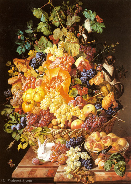 A Basket Of Fruit With Animals — Leopold Zinnogger