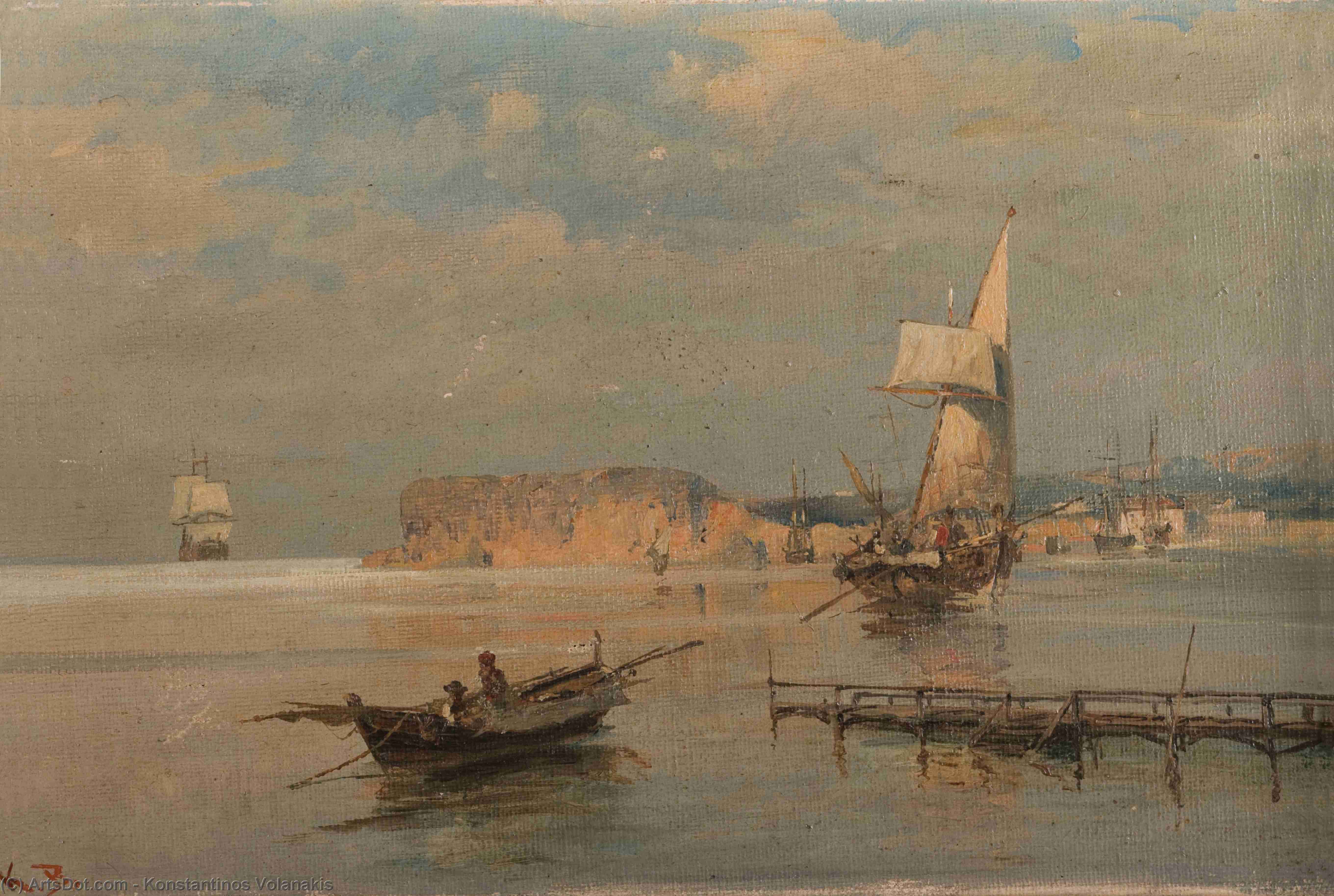 Boats In A Port — Konstantinos Volanakis