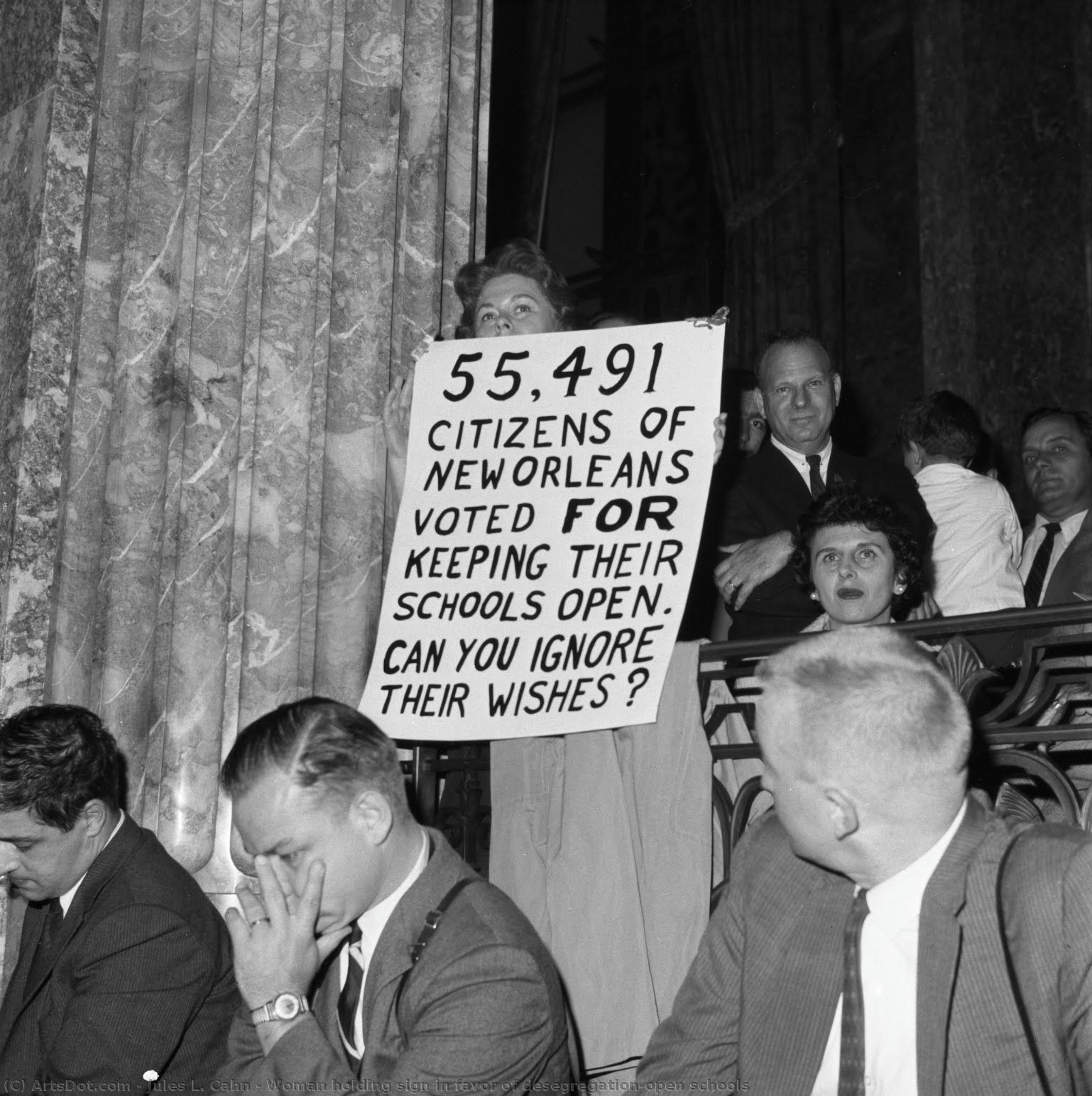 Woman Holding Sign In Favor Of Desegregation/open Schools — Jules L. Cahn