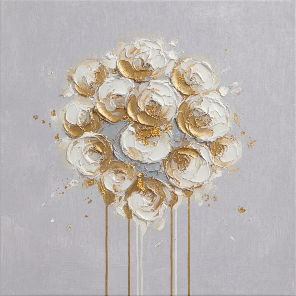 Gilded Petals And Descending Gold Spills On Grey — David Moreau