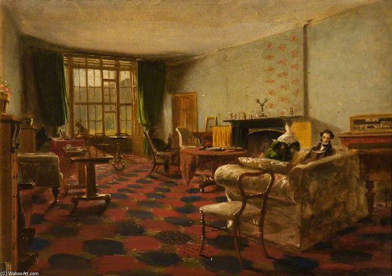 An Interior At Haddo With George, 4th Earl Of Aberdeen, Reading — James William Giles
