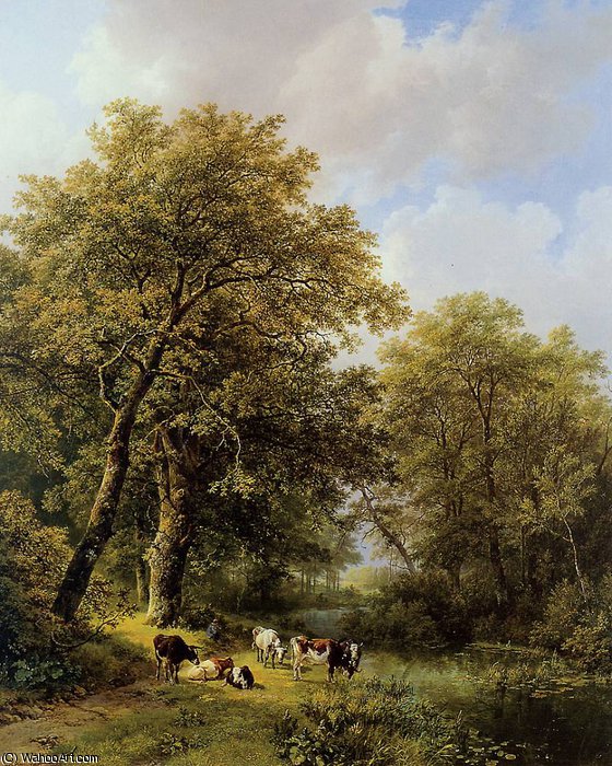 Shepherd With Cows Sun — Hendrik Barend Koekkoek