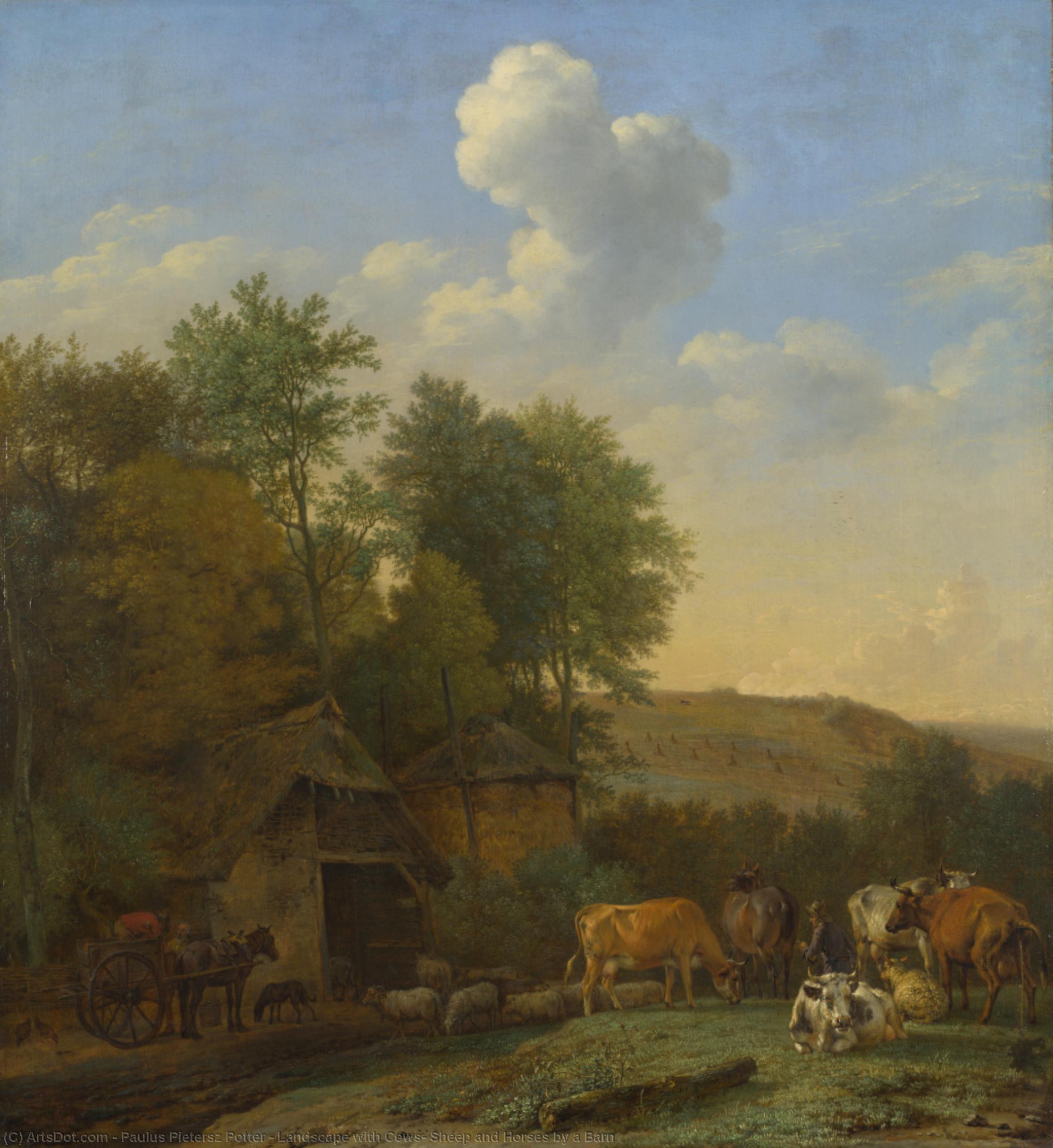 Landscape With Cows, Sheep And Horses By A Barn — Paulus Pietersz Potter