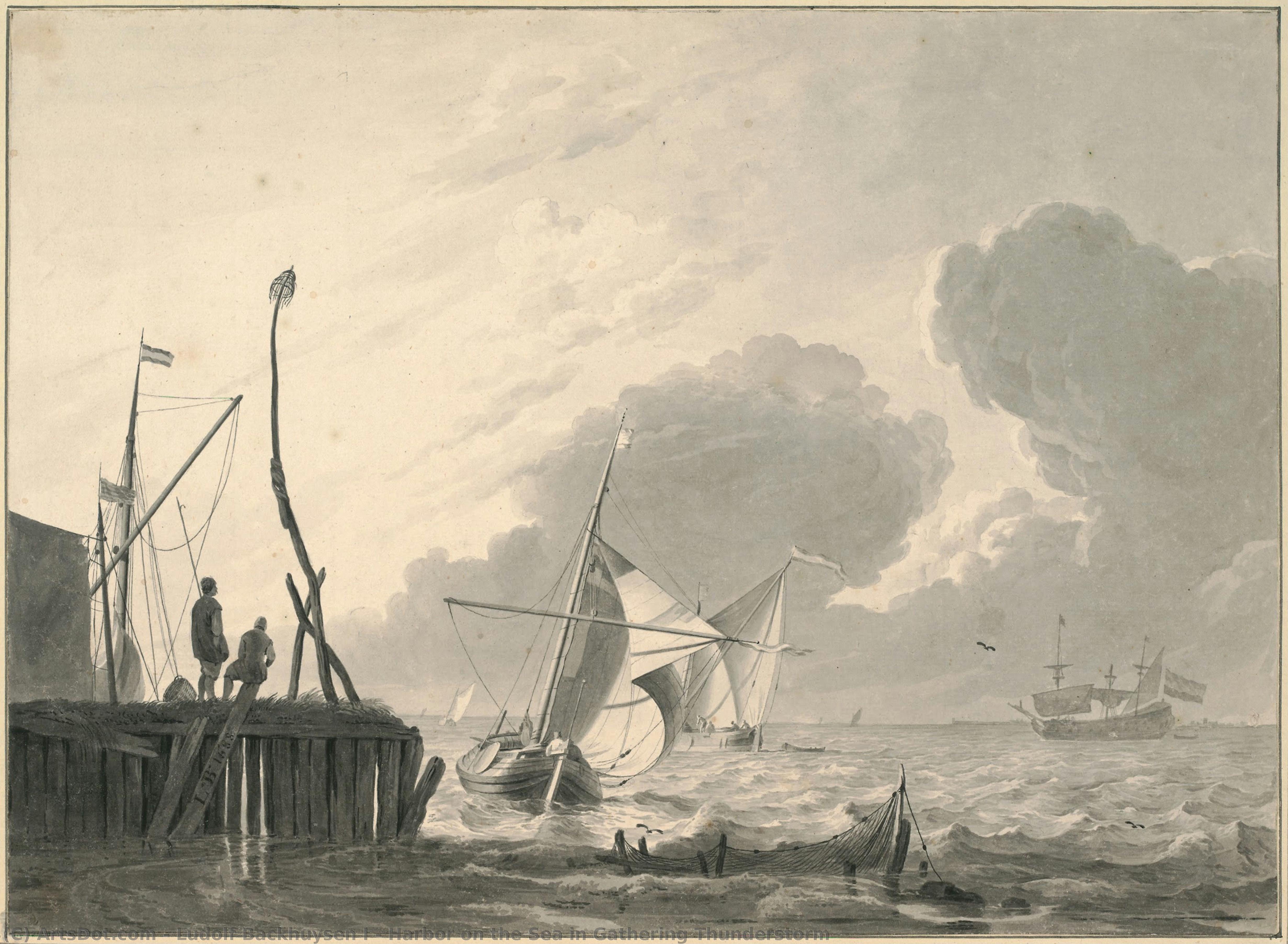 Harbor On The Sea In Gathering Thunderstorm — Ludolf Backhuysen I