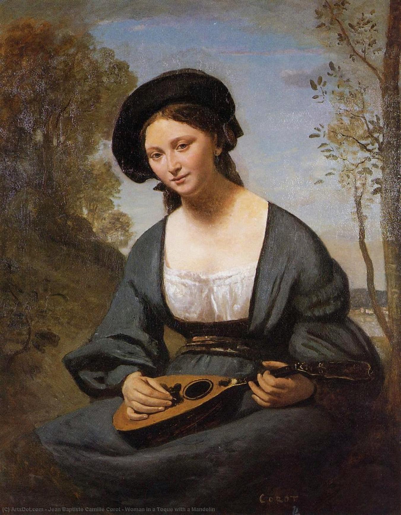 Woman In A Toque With A Mandolin — Žan-batist Kamil Korote
