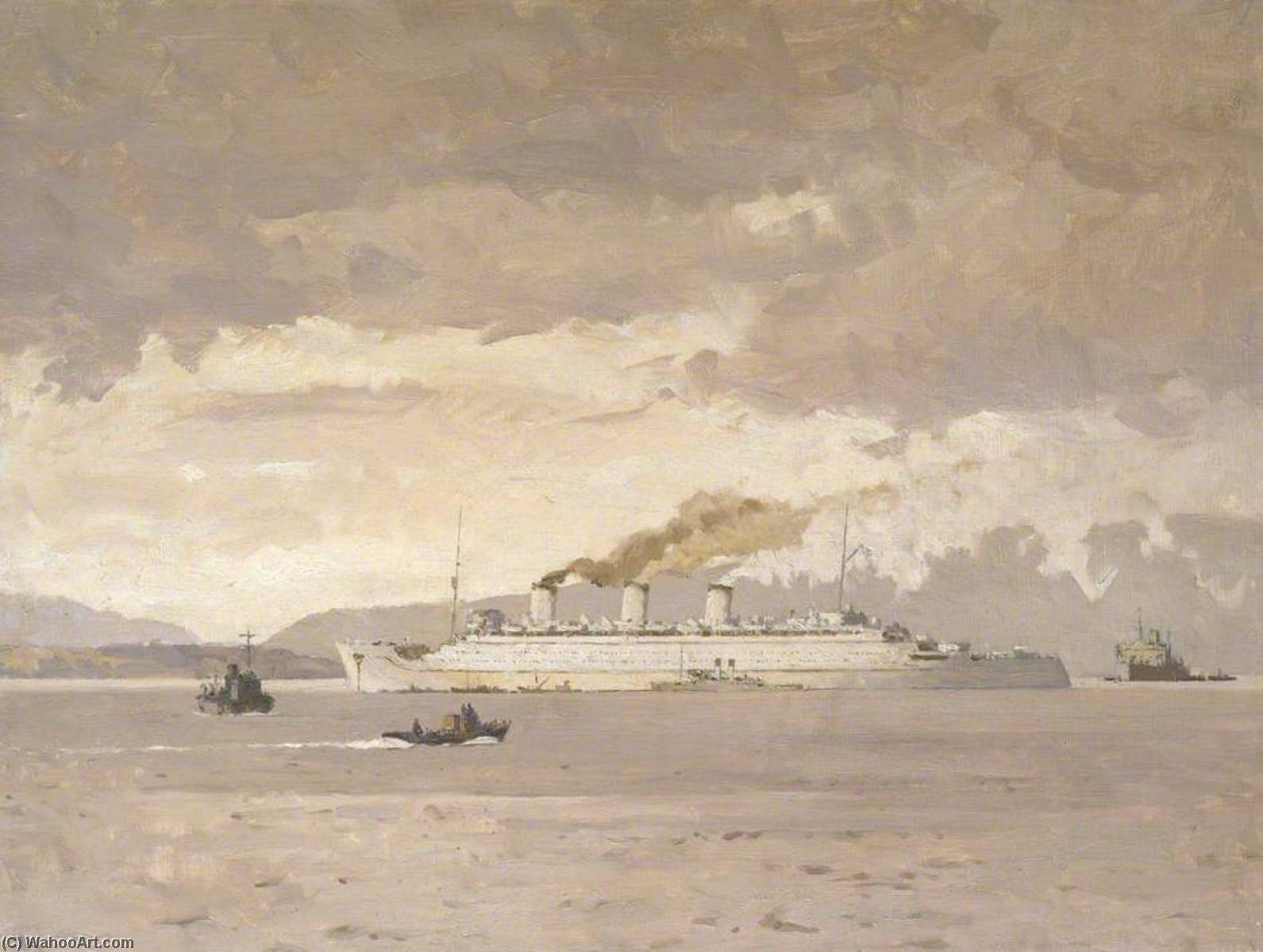 The Passenger Liner 'queen Mary' Raising Steam — Norman Wilkinson