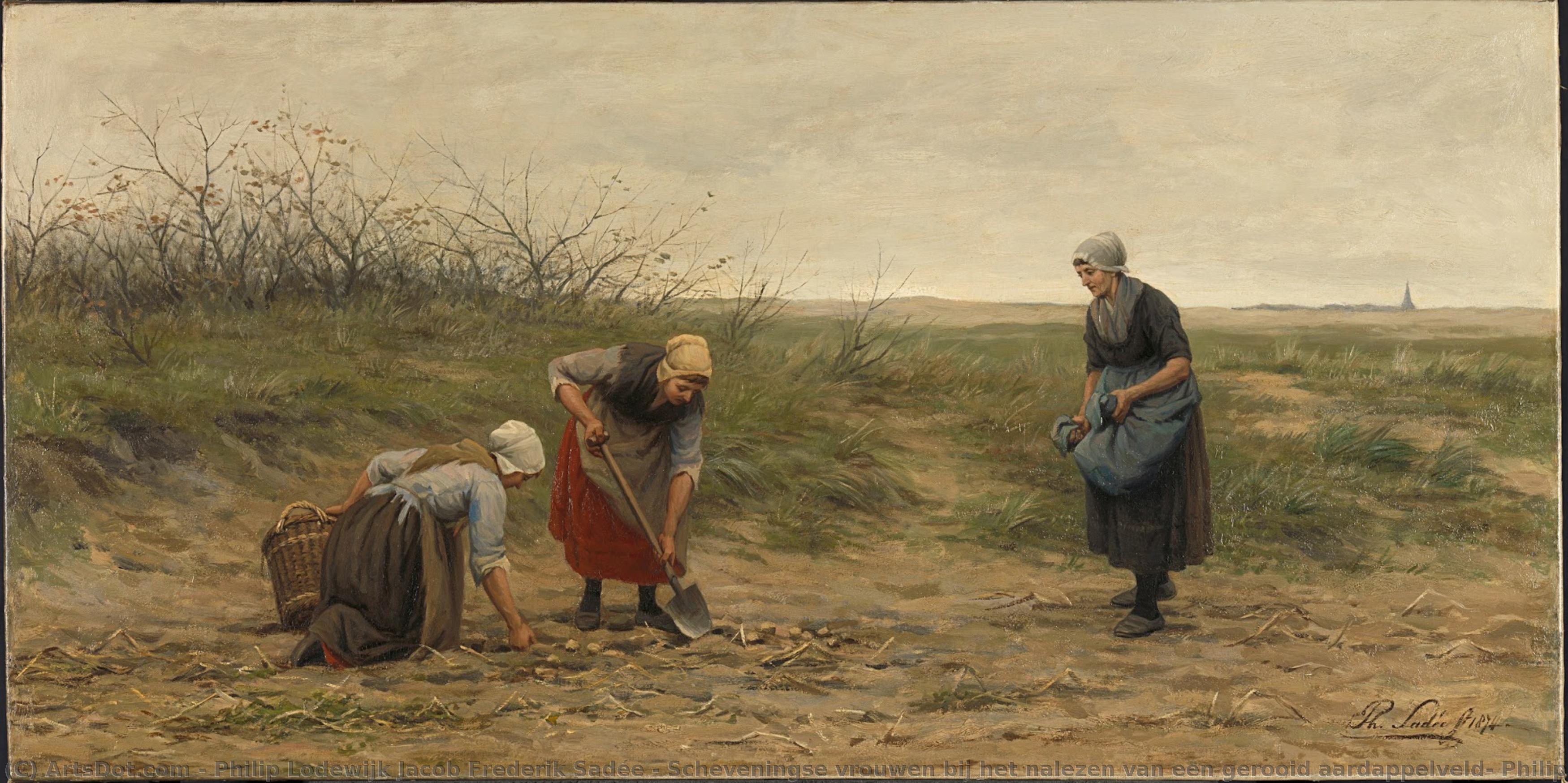Scheveningse Vrouwen Bij Het Nalezen Van Een Gerooid Aardappelveld, Philip Sadée, 1874 — Philip Lodewijk Jacob Frederik Sadée