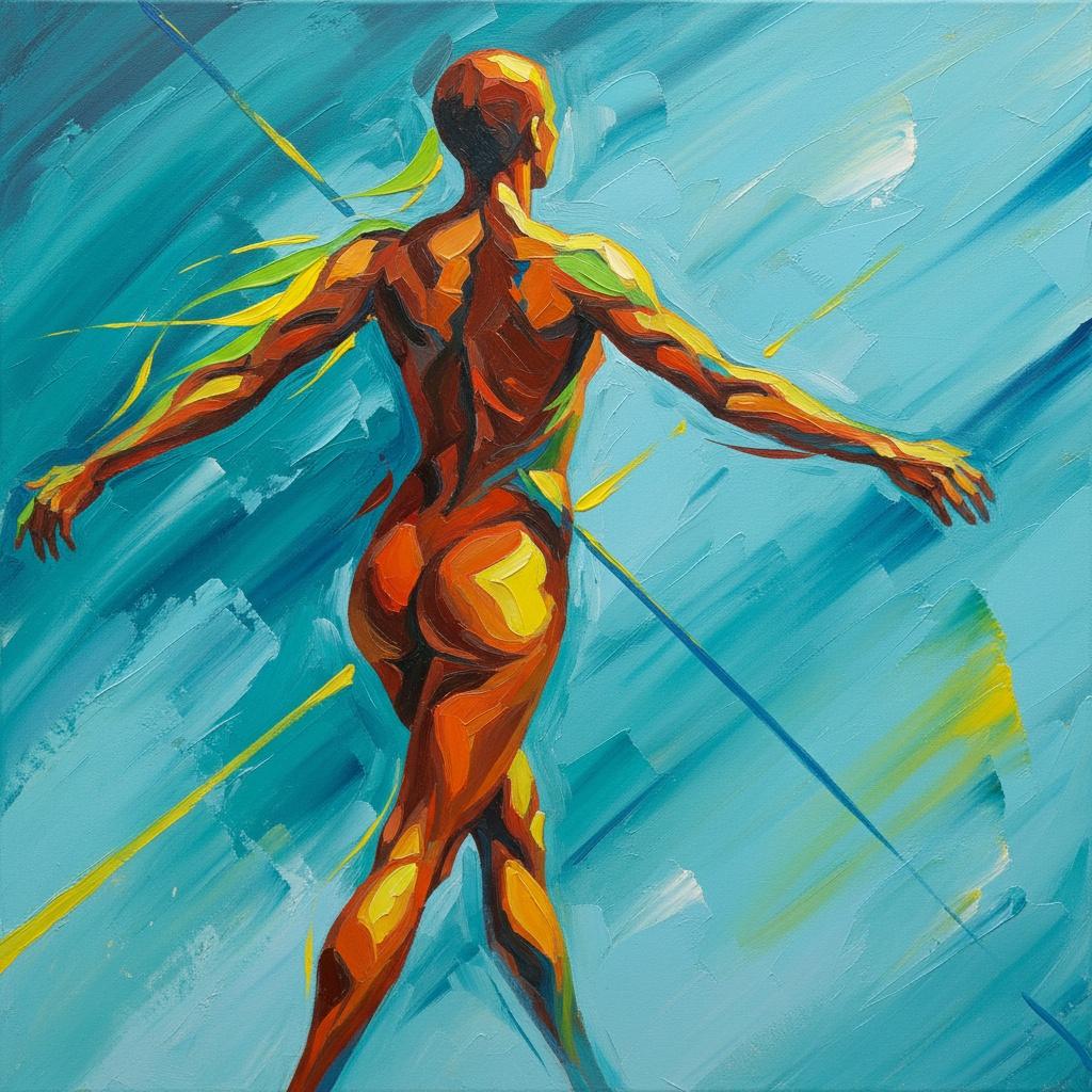 Ephemeral Embrace: Saffron Contours Against Azure Currents Of Unseen Energy — Christian Noiret