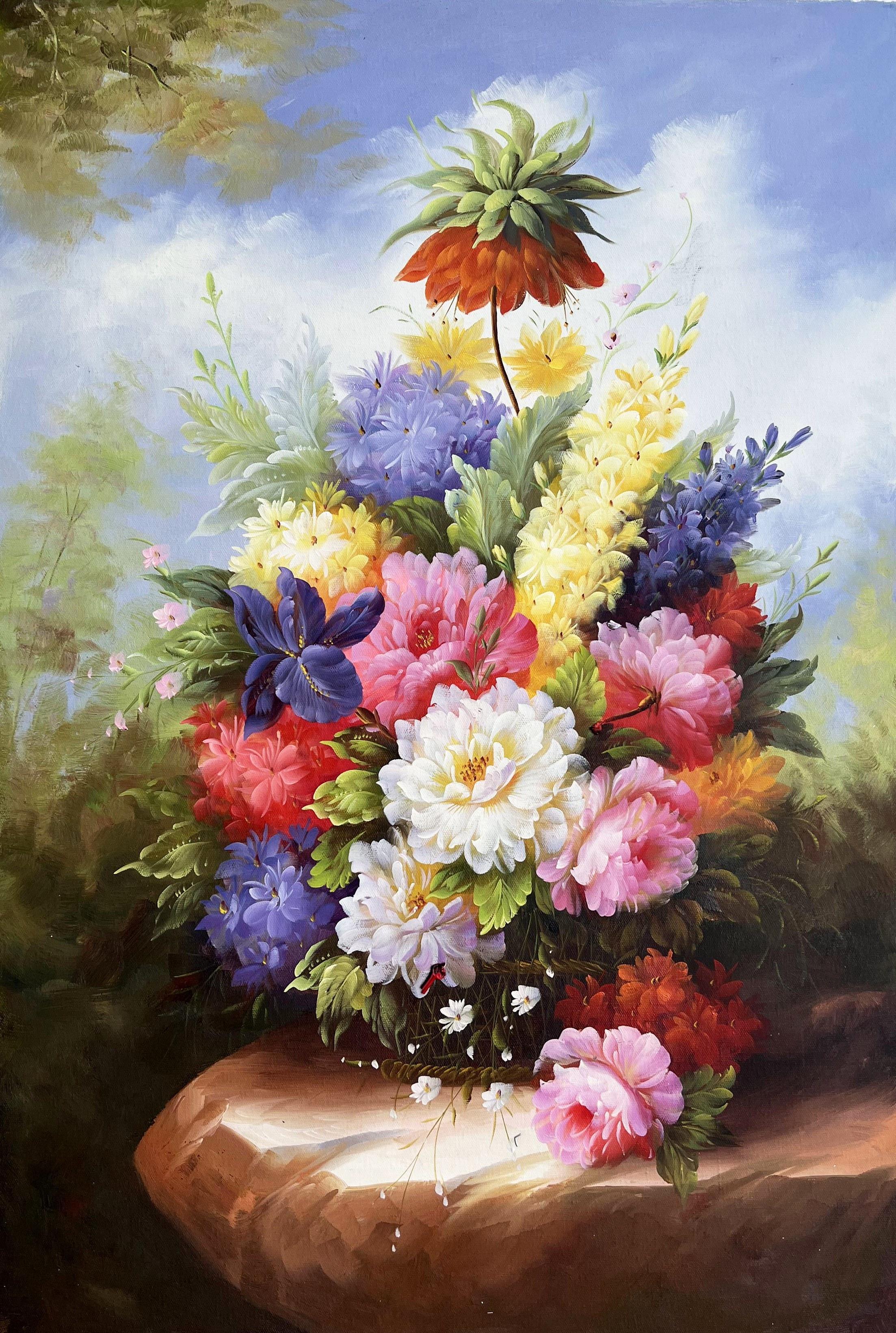Romantic Floral Still Life On Stone Ledge