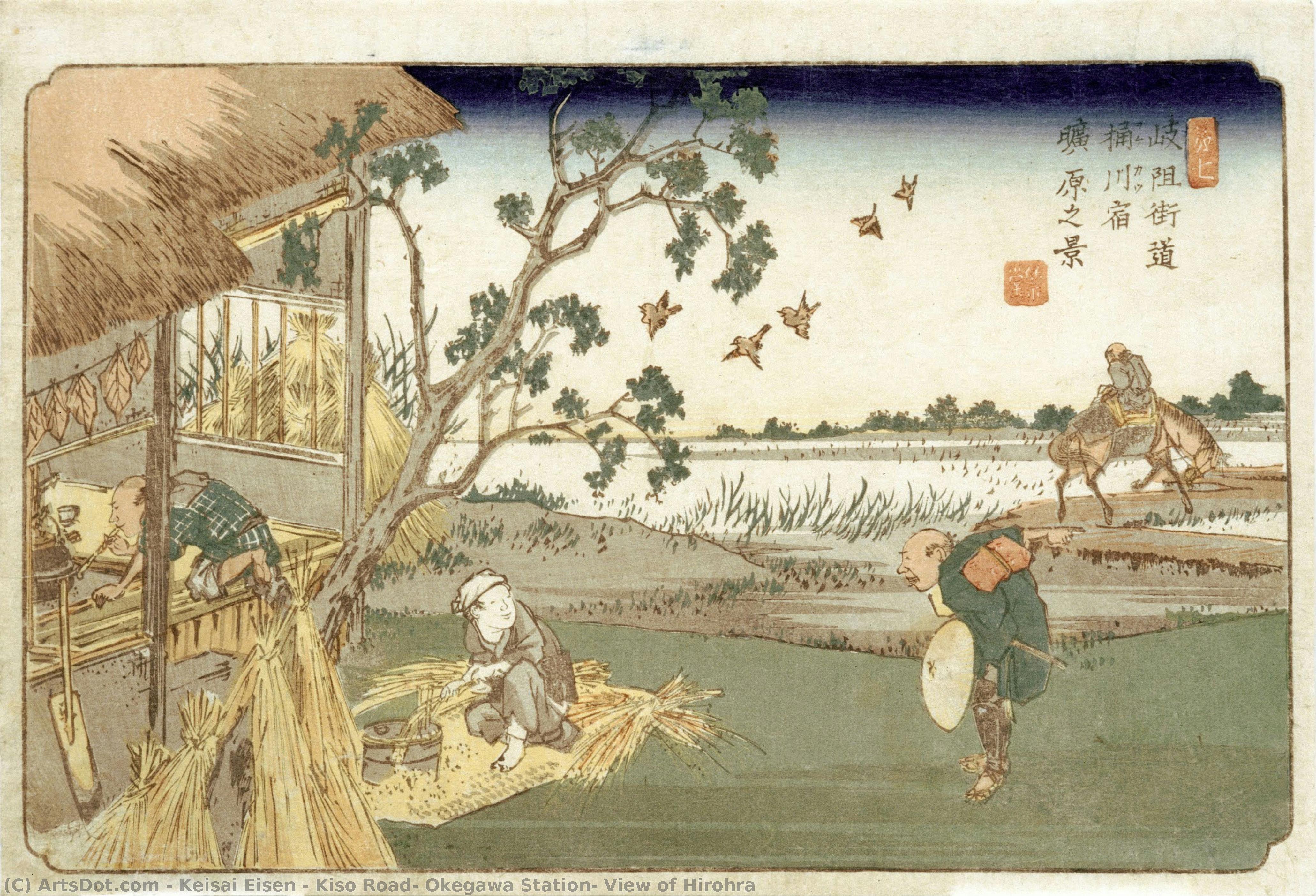 Kiso Road, Okegawa Station, View Of Hirohra — Keisai Eisen