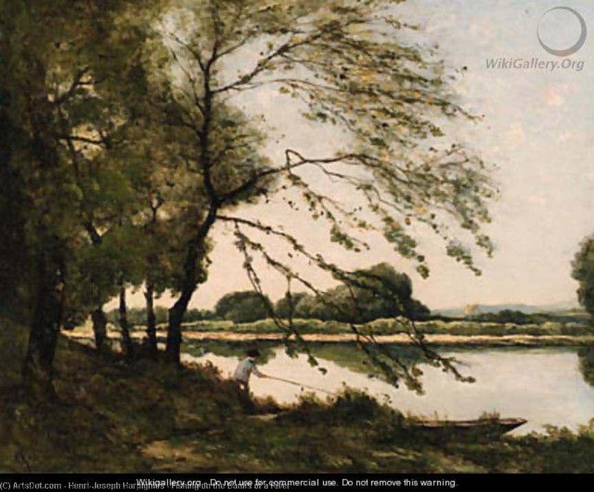 Fishing On The Banks Of A River — Henri-joseph Harpignies