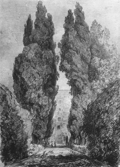 Cypresses In The Garden Avenue Of The Villa — Jean-honoré Fragonard