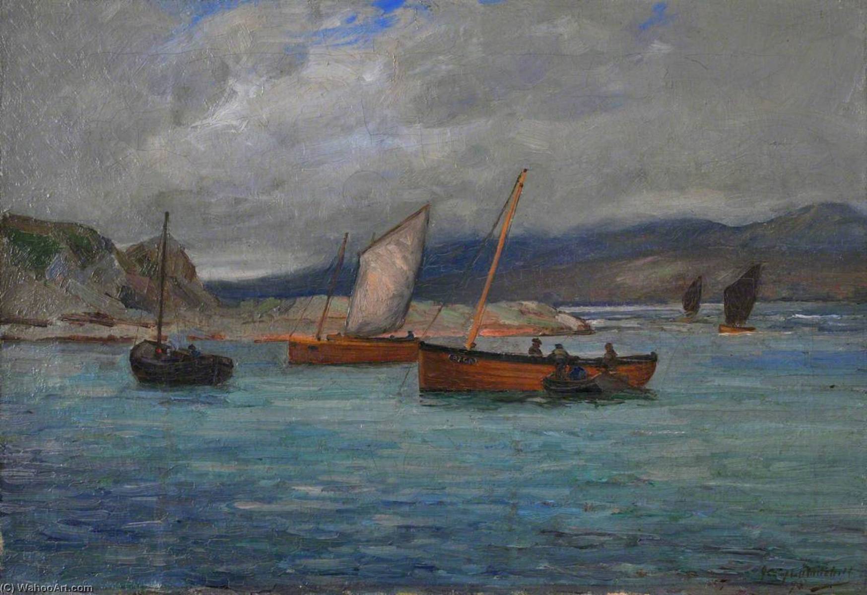 Fishing Boats At Port Righ, Carradale — John Campbell Mitchell