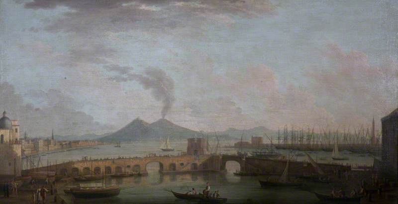 View Of Naples The Ponte Nuove In The Porto Grande, And Distant Shipping, Looking Across The Bay To Vesuvius — Gabriele Ricciardelli