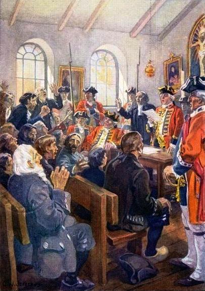 Reading The Order Of Expulsion To The Acadians In The Parish Church At Grand Pré, In 1755 — Charles William Jefferys