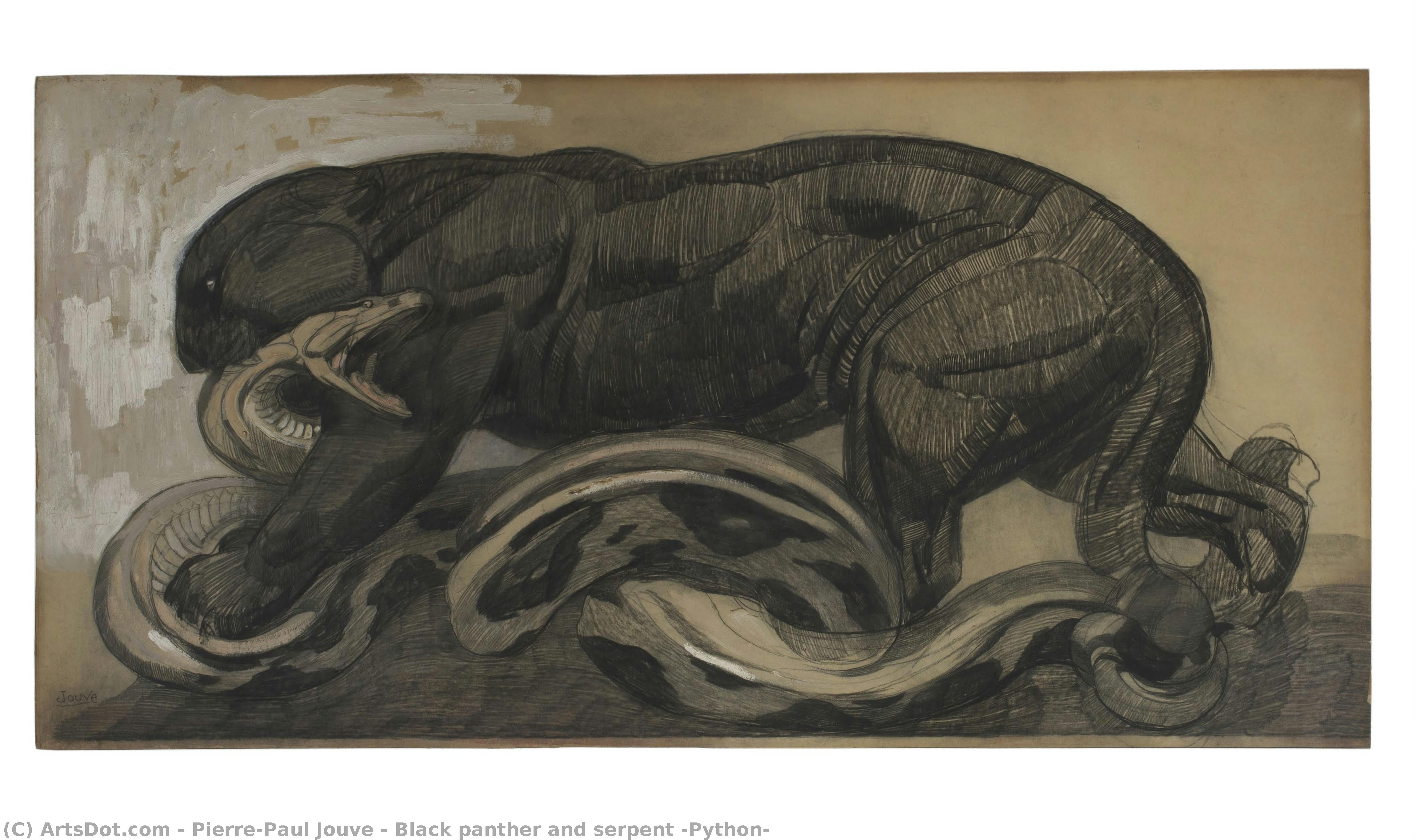 Black Panther And Serpent (python) — Pierre-paul Jouve
