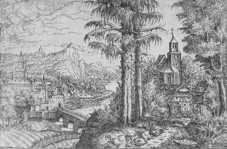 View Of A Town Along The River With A Church On The Right Bank — Hans Sebald Lautensack