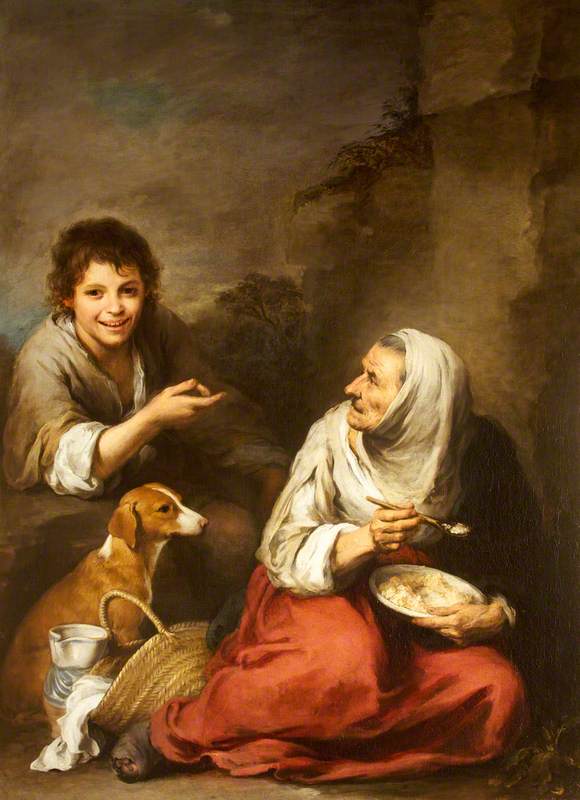 An Urchin Mocking An Old Woman Eating Migas — Bartolomé Esteban Murillo