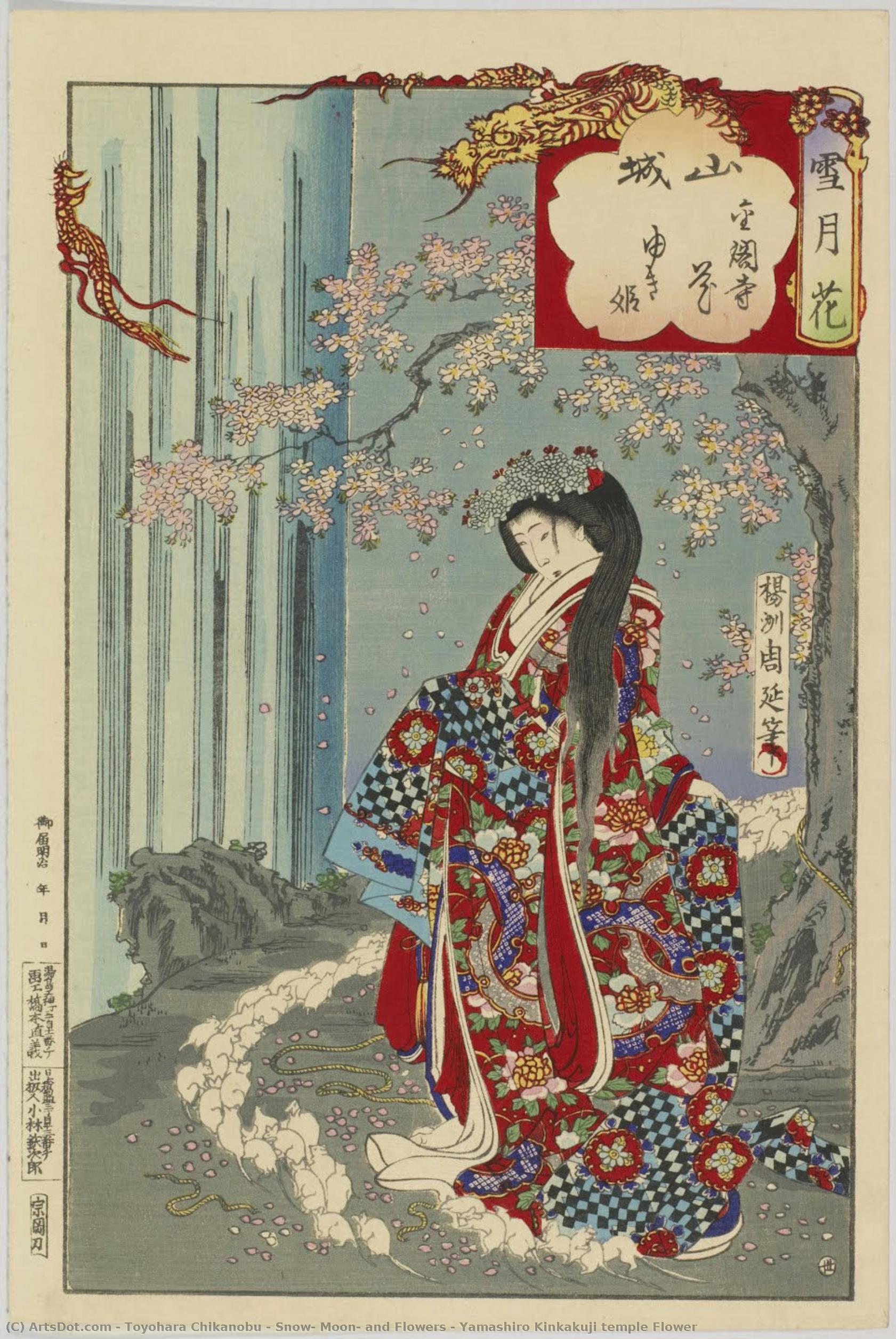 Snow, Moon, And Flowers : Yamashiro Kinkakuji Temple Flower — Toyohara Chikanobu