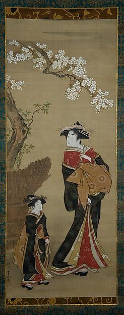 桜下遊女と禿 Courtesan And Her Attendant Under A Cherry Tree — Utagawa Toyoharu