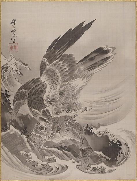 Eagle Attacking Fish — Kawanabe Kyōsai