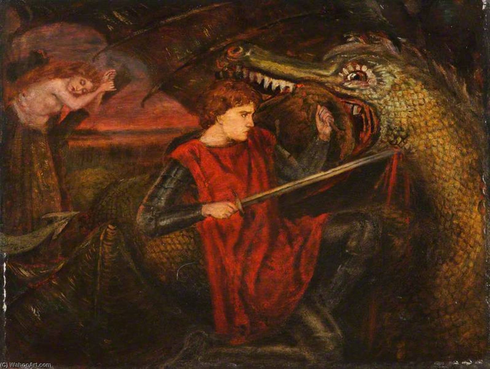 The Theodore Watts Dunton Cabinet Saint George And The Dragon (after Dante Gabriel Rossetti) — Henry Treffry Dunn