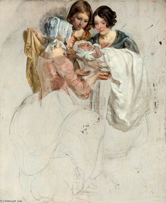 A Girl And Two Women, Standing And Holding A Baby — George Harvey