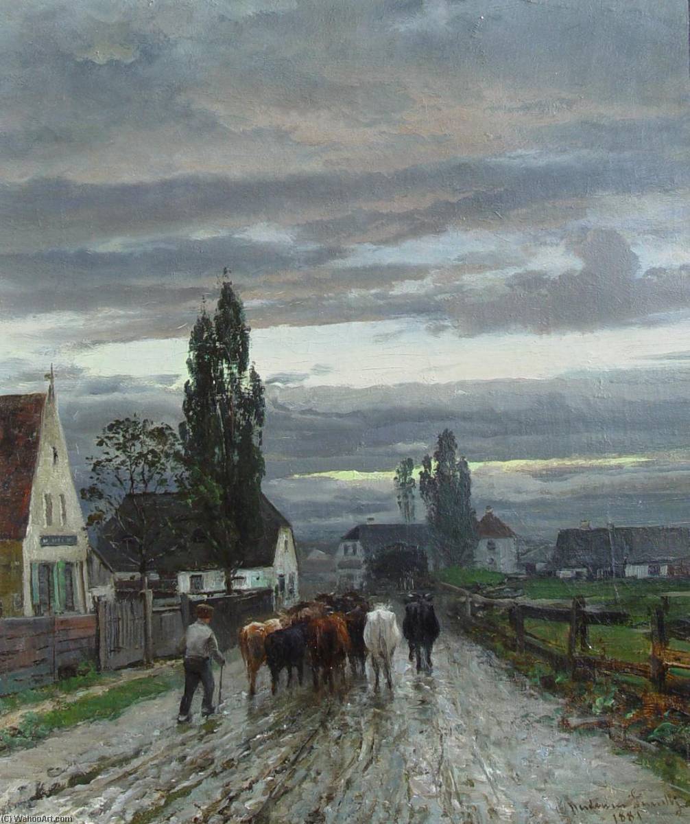 Farmer Driving Cattle To Market On A September Morning — Anders Anderson Lundby