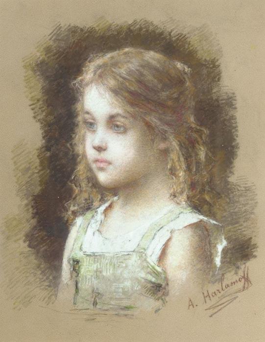 Young Girl In A Green Tunic — Alexei Alexeievich Harlamoff