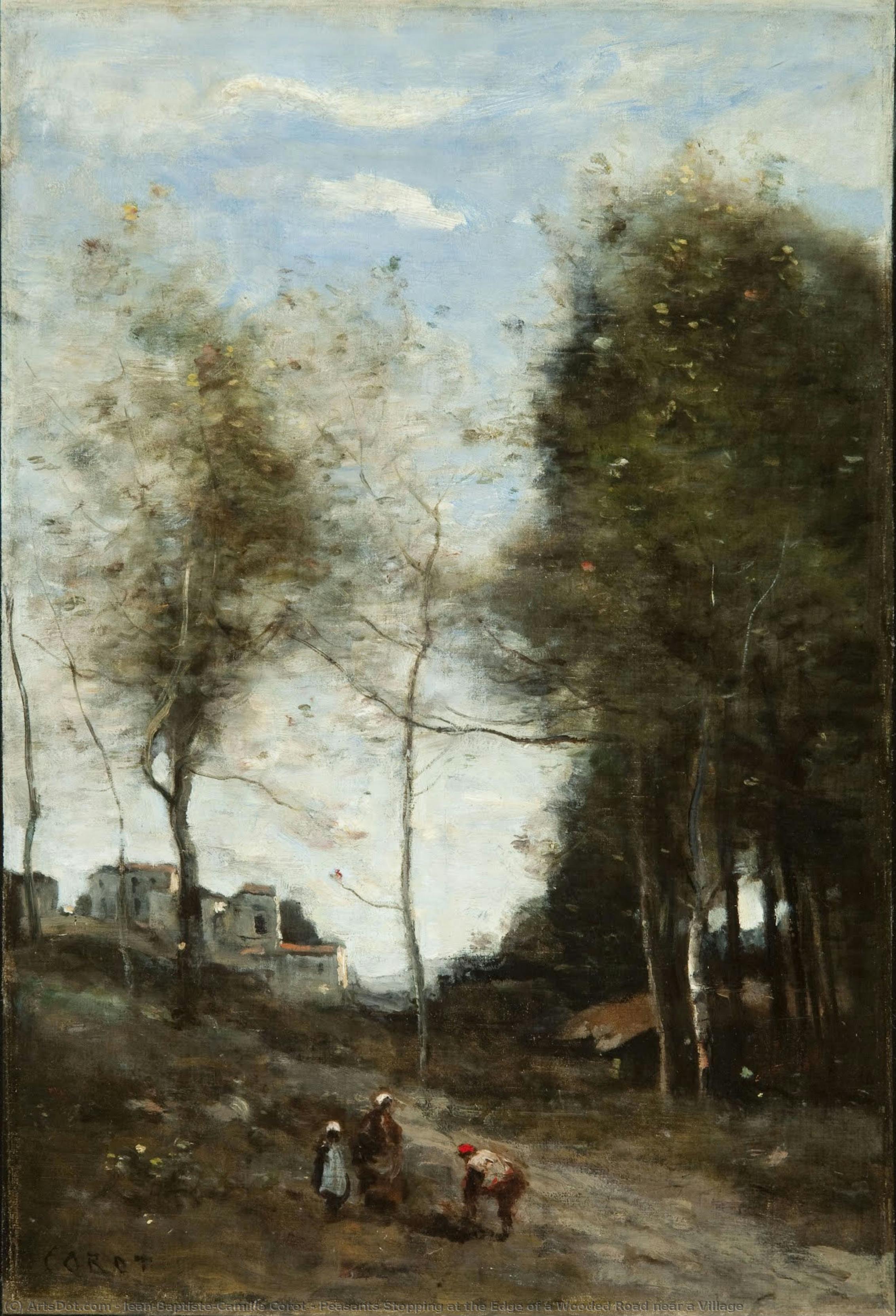 Peasants Stopping At The Edge Of A Wooded Road Near A Village — Žan-batist Kamil Korote