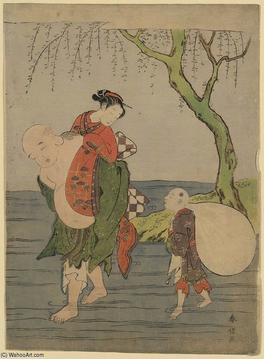 Hotei Carrying A Young Girl Piggyback — Suzuki Harunobu