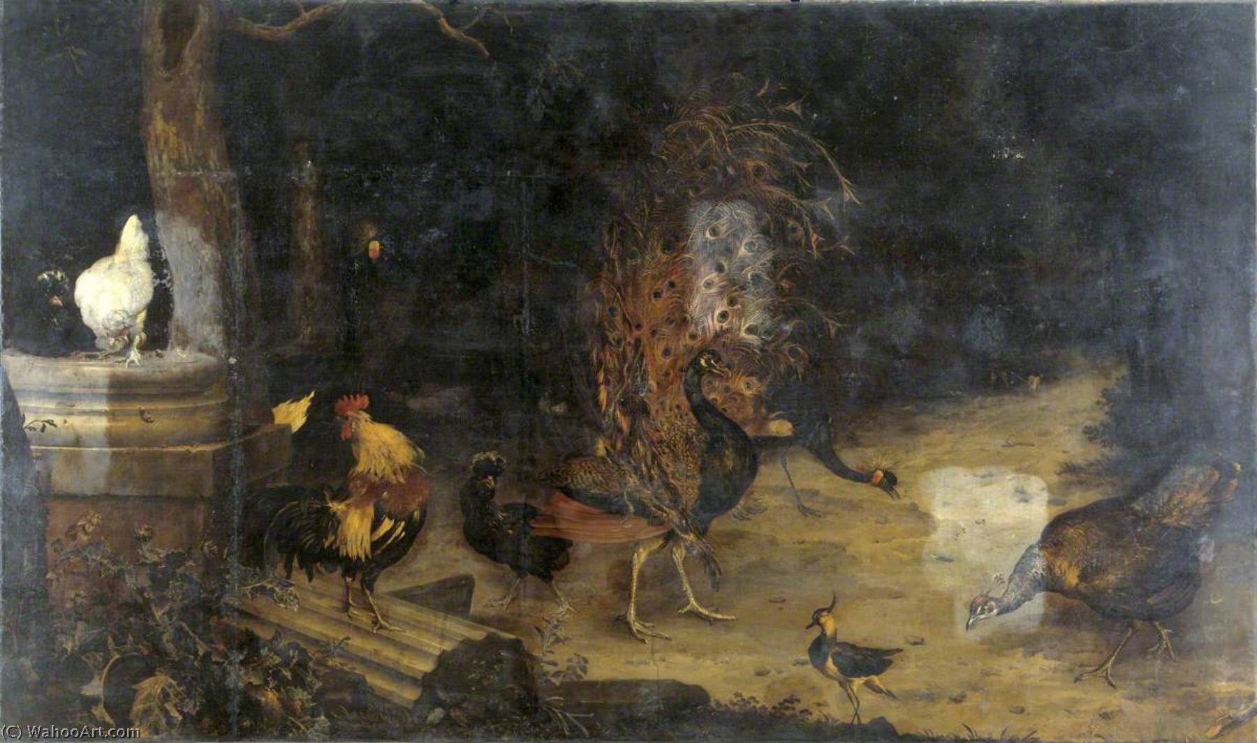 Peacock And Cranes In A Wood — Melchior De Hondecoetter
