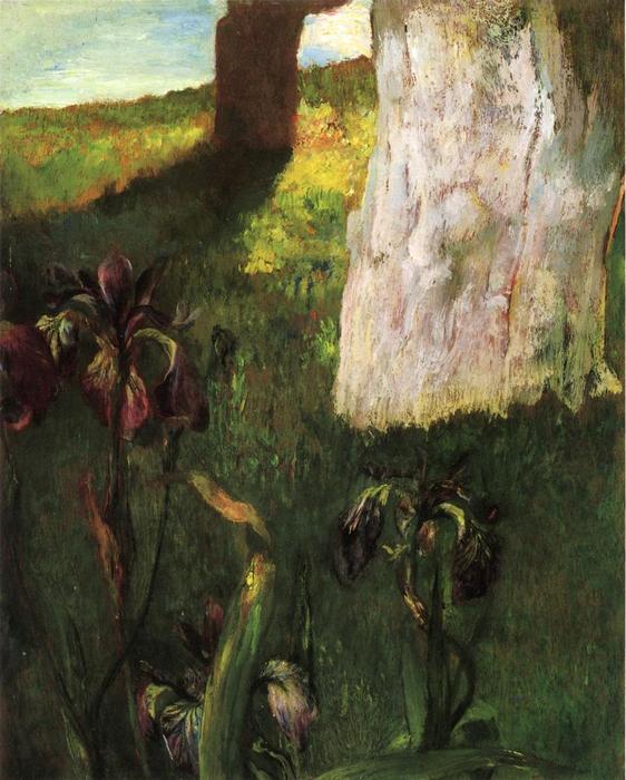 Flowers, Blue Iris, With Trunk Of Dead Apple-tree — John La Farge