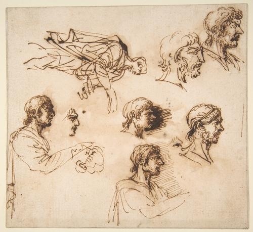 Studies Of A Man's Head In Profile, And Of A Standing Male Figure — Salvator Rosa