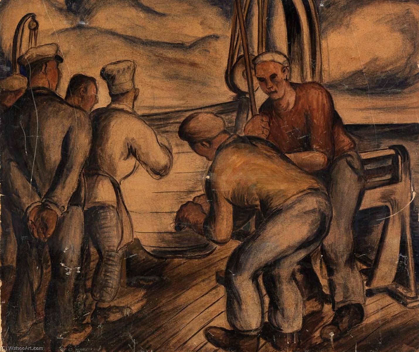 Life Boat Drill (mural Study, Seattle, Washington Marine Hospital) — Kenneth Callahan