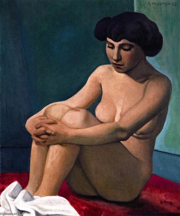 Nude Young Woman, Seated On A Red Rug — Félix Vallotton
