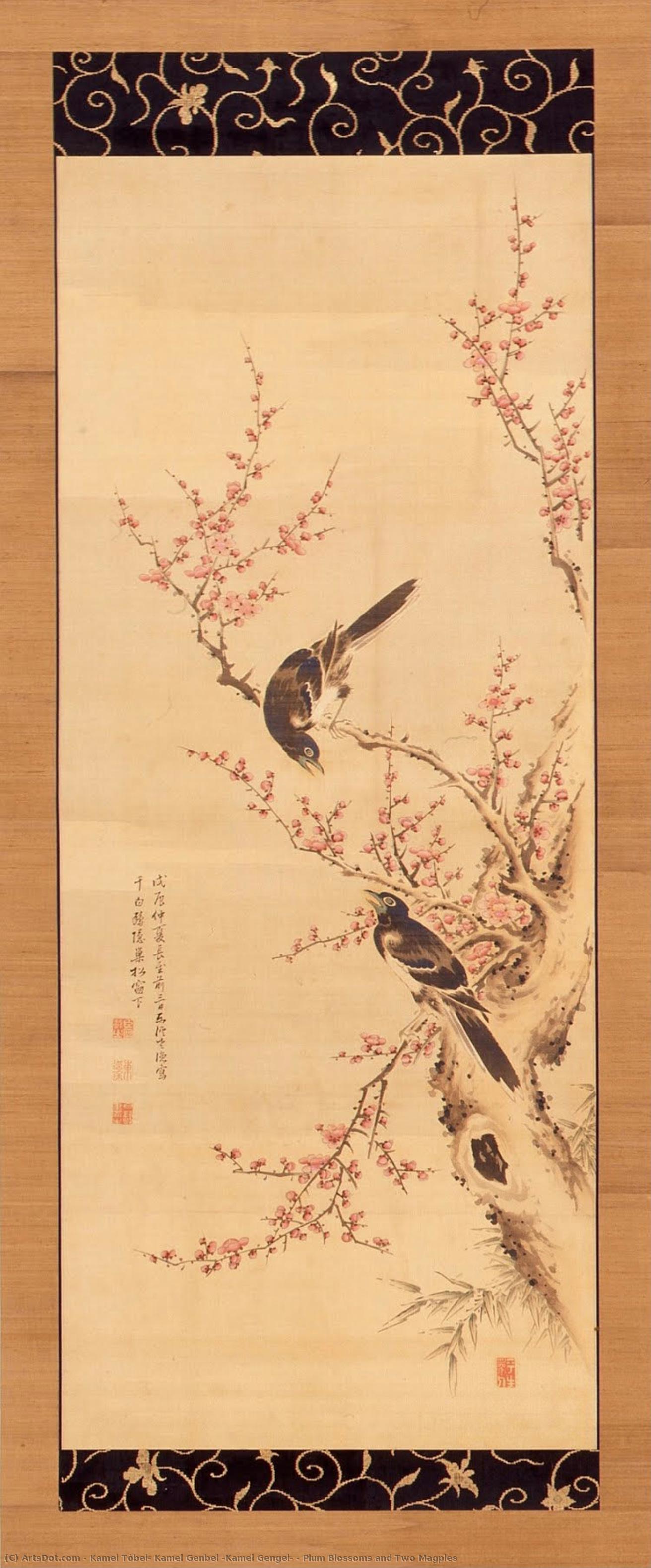 Plum Blossoms And Two Magpies — Kamei Tobei 亀井藤兵衛