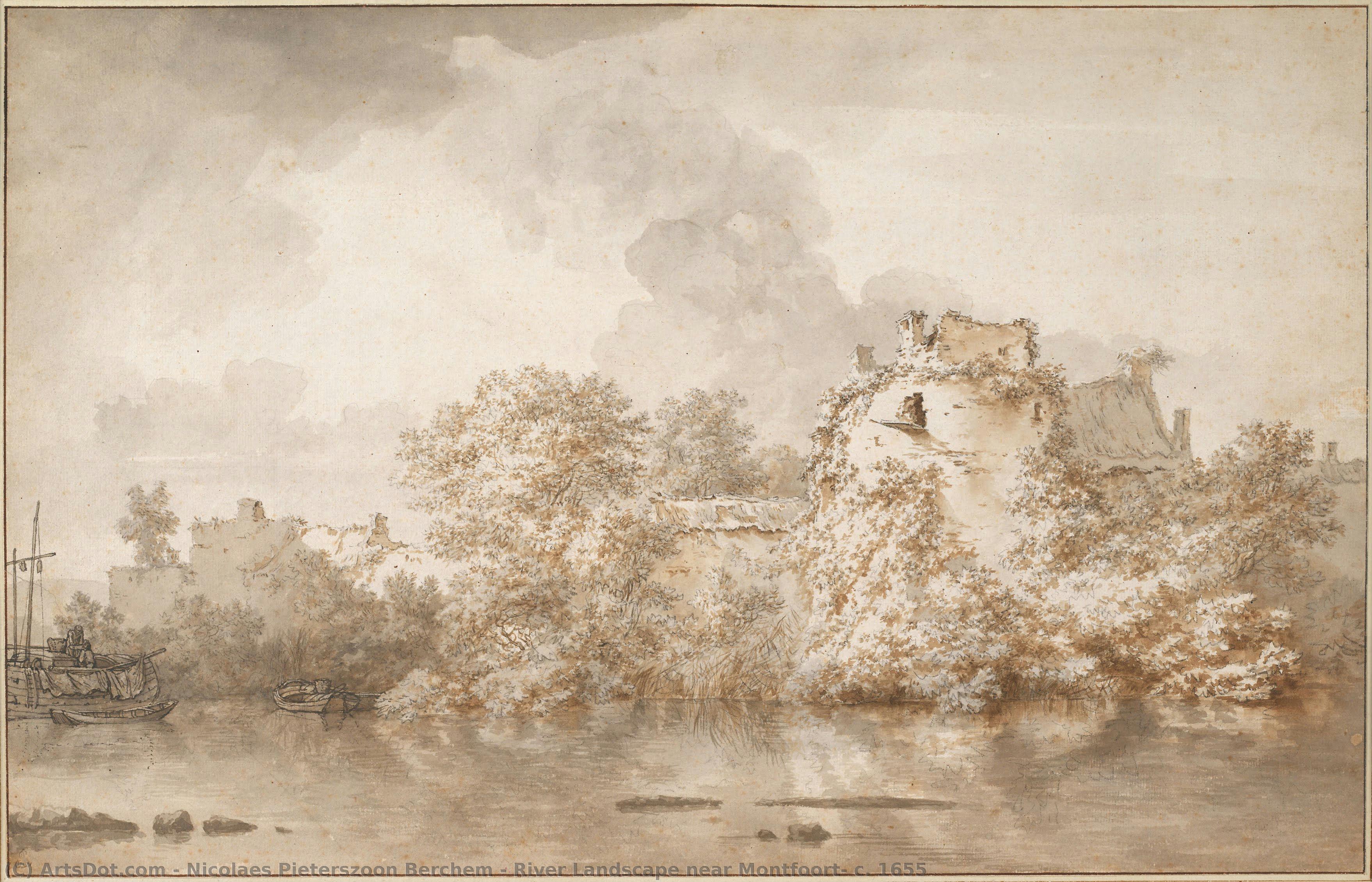 River Landscape Near Montfoort, C. 1655 — Nicolaes Pieterszoon Berchem