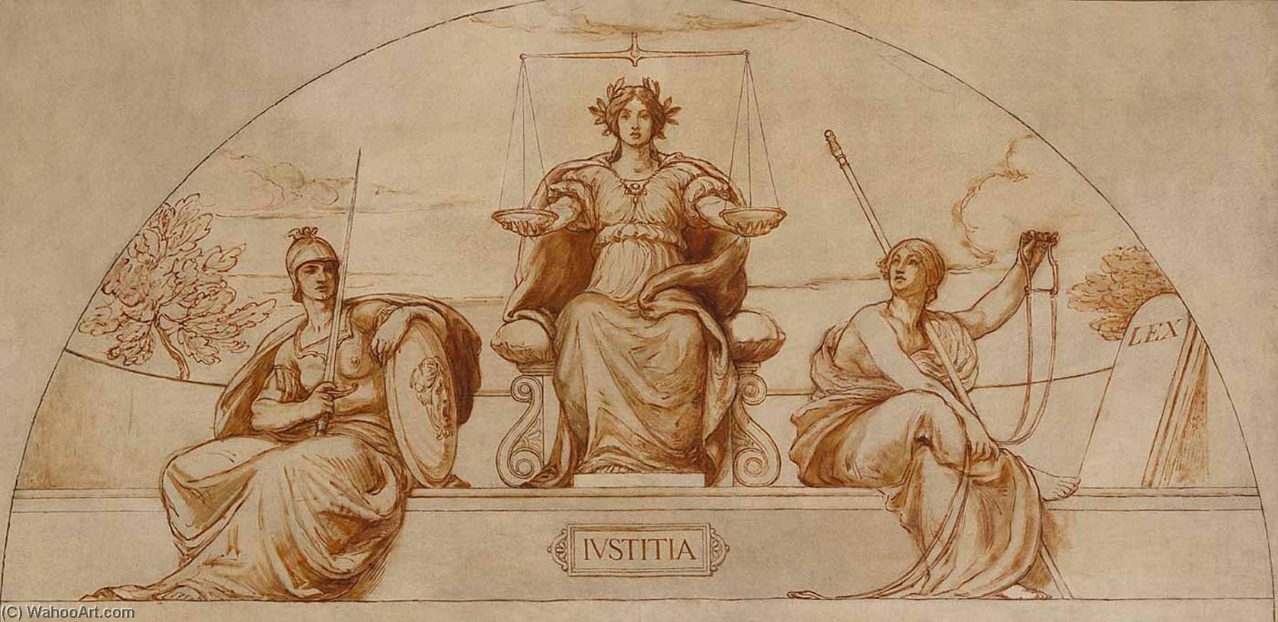 Cartoon For Mural Of Minnesota State Capital, Institute Of Justice — Kenyon Cox