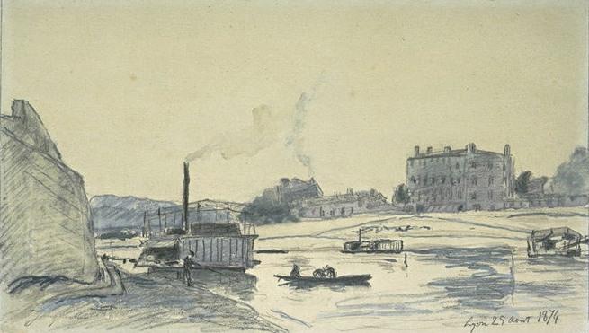 The Rhone At Lyon, With Steam Barges — Johan Barthold Jongkind