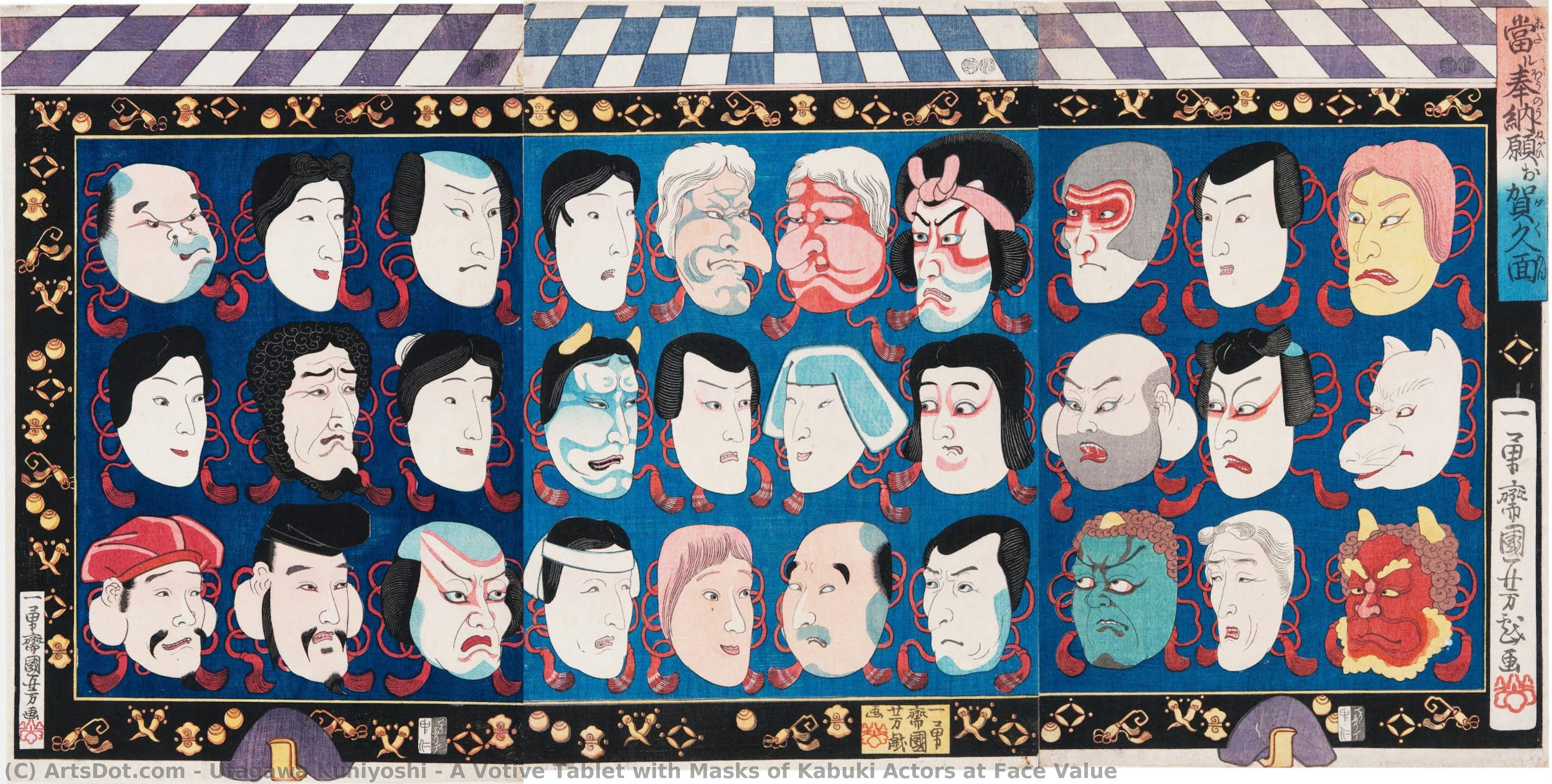 Eine Votivtafel Mit Masken Von Kabuki-schauspielern — Utagawa Kuniyoshi