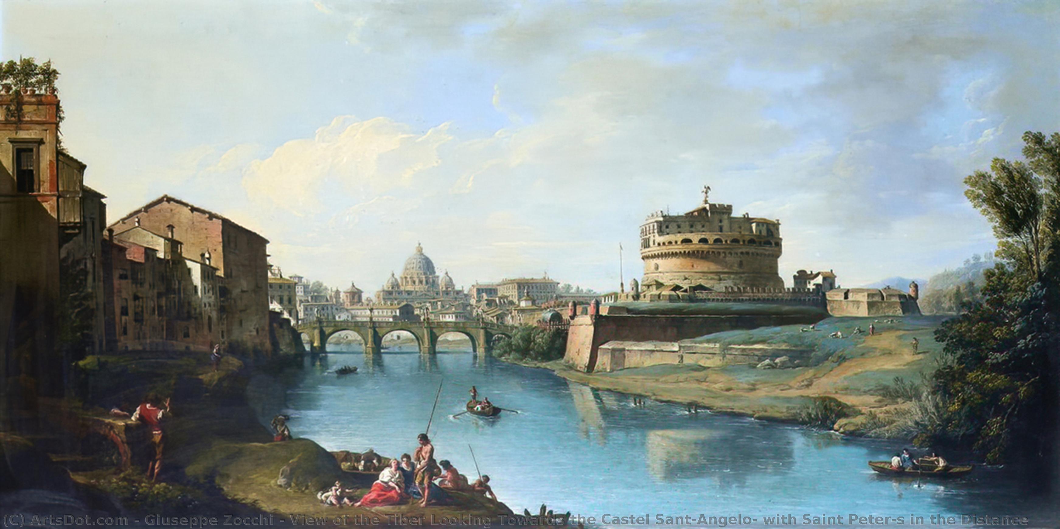 Ansicht Des Tibras In Richtung Des Petersdoms Mit Dem Schloss Sant'angelo Im Hintergrund — Giuseppe Zocchi