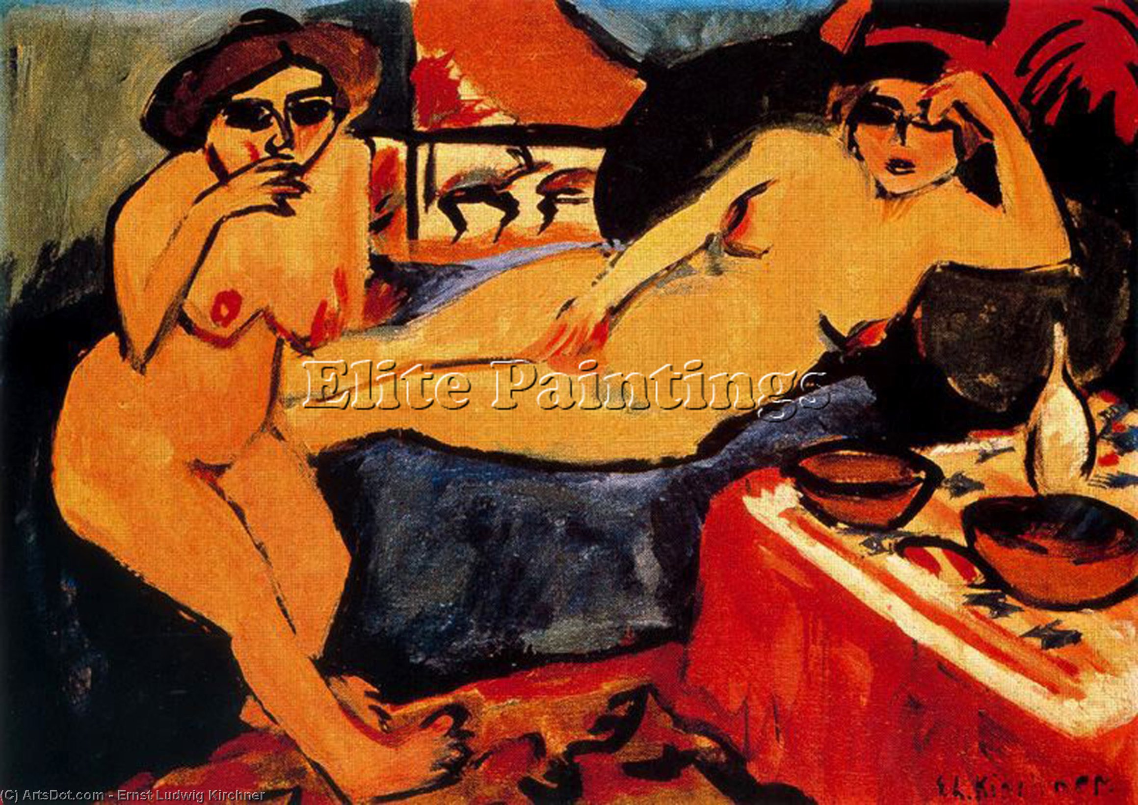 Two Nudes On Blue Sofa — Кирхнер
