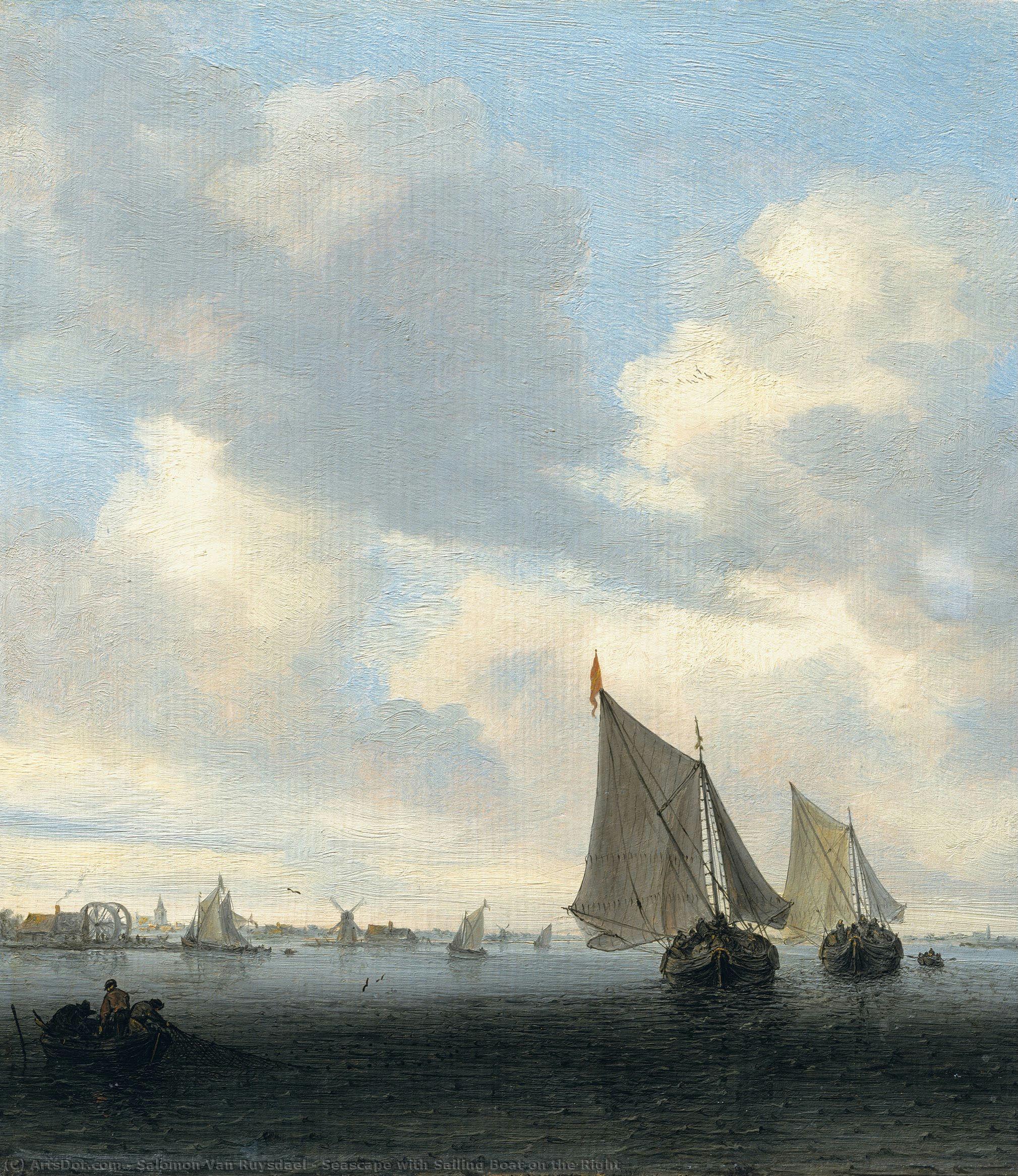 Seascape With Sailing Boat On The Right — Salomon Van Ruysdael