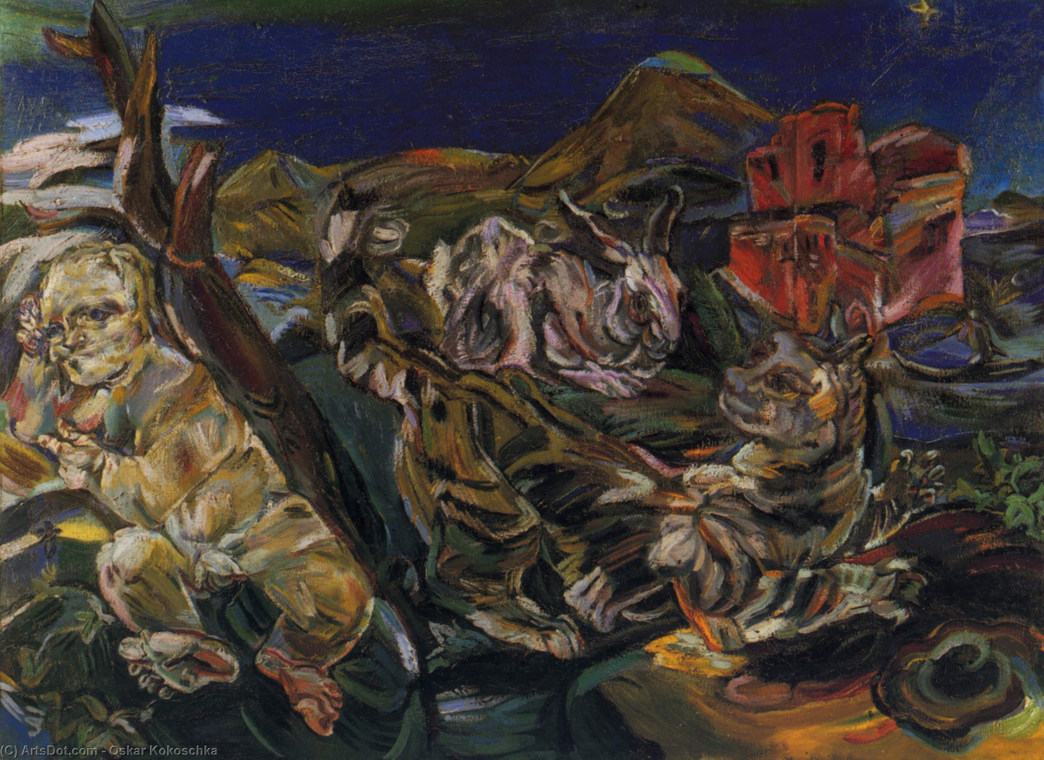 Nature Morte Avec Chat, Putto Et Lapin, Still Life With Cat, Putto And Rabbit, — Оскар Кокошка