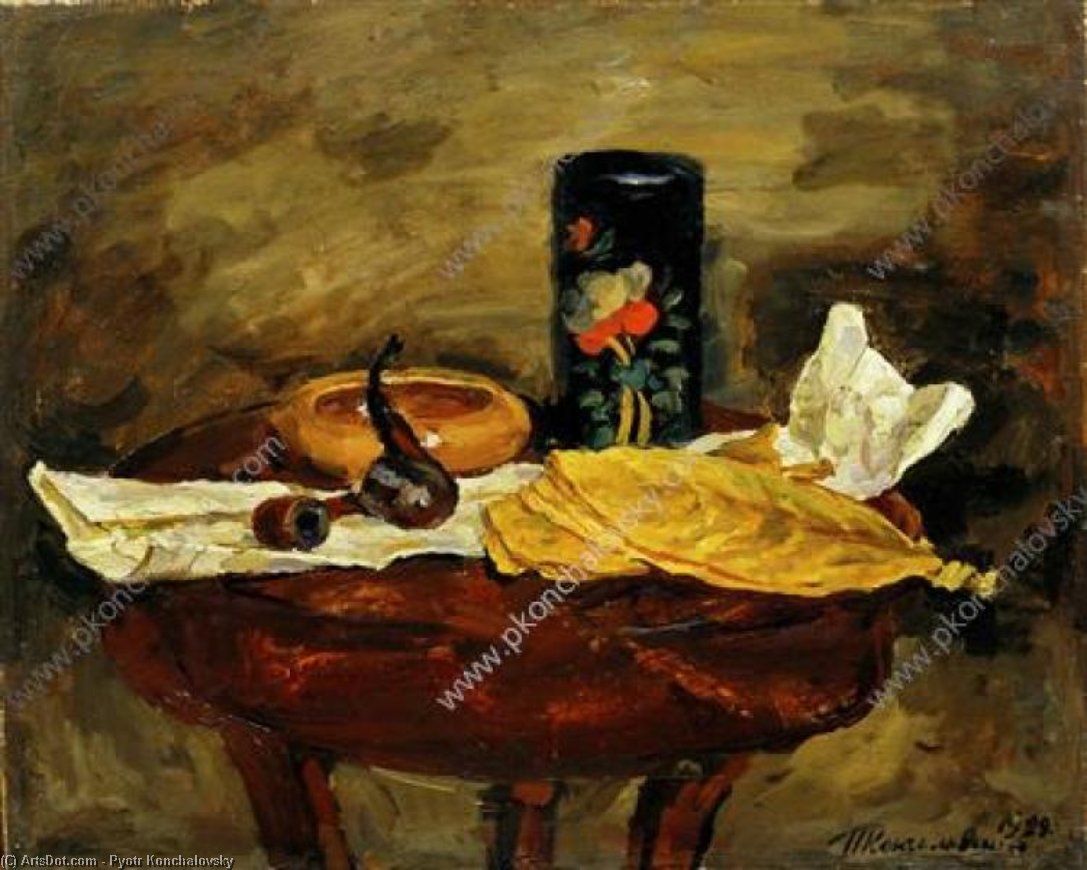 Still Life. Tobacco Leaves And Black Tea Caddy. — Pyotr Konchalovsky