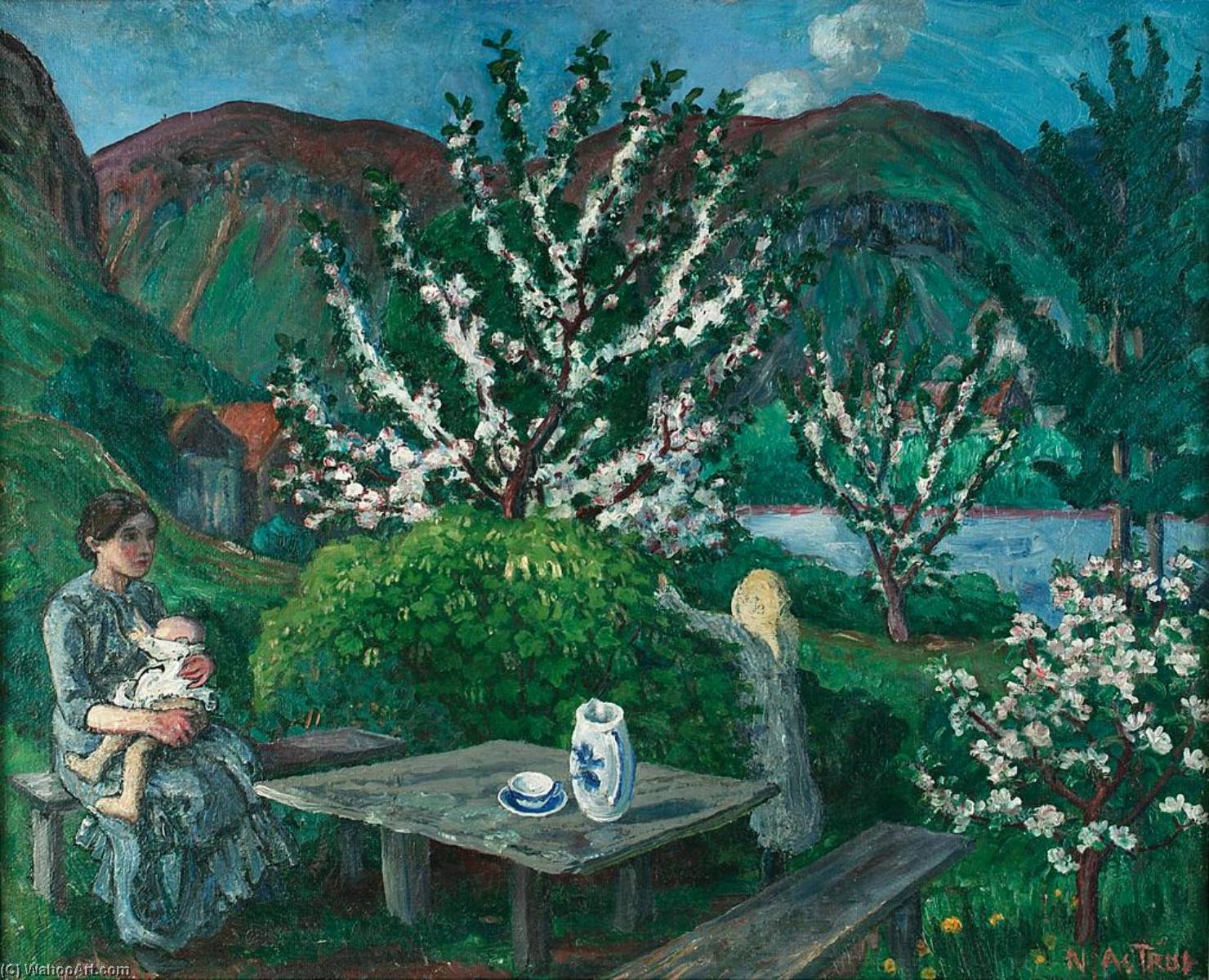 Mother And Child(ren ) By The Garden Table — Nicolai Astrup