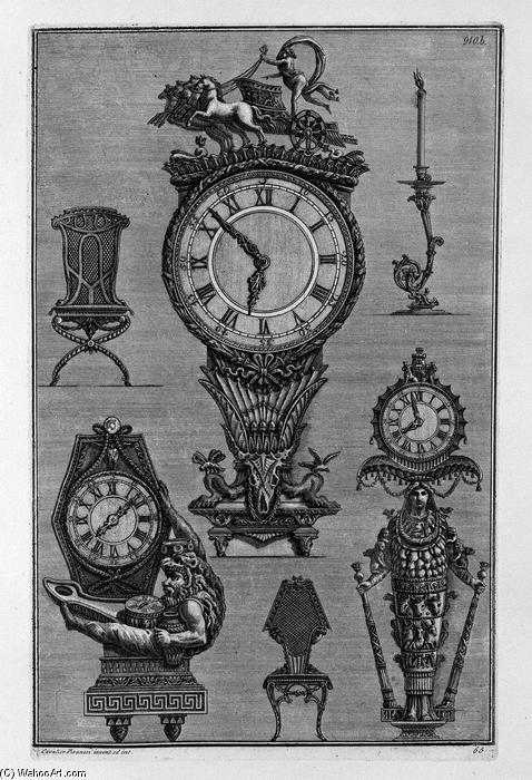 Three Clocks, Two Chairs, A Chandelier — Giovanni Battista Piranesi